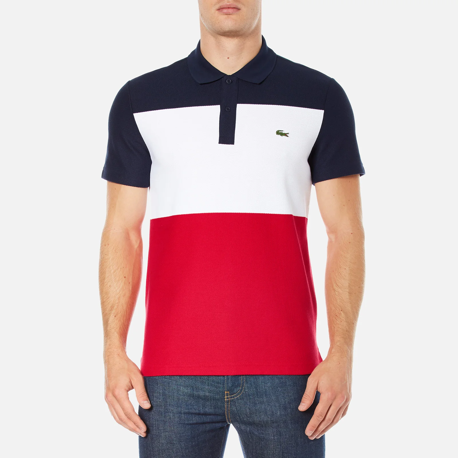 Lacoste Men's Short Sleeve Bold Stripe Polo Shirt - Navy Blue/White/Red Image 1
