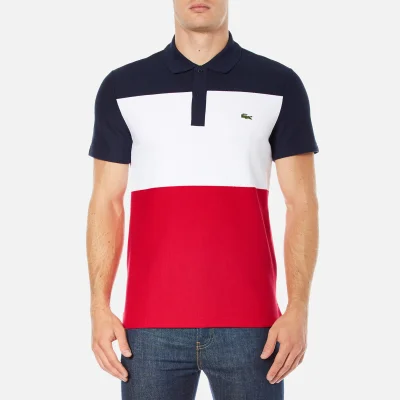 Lacoste Men's Short Sleeve Bold Stripe Polo Shirt - Navy Blue/White/Red