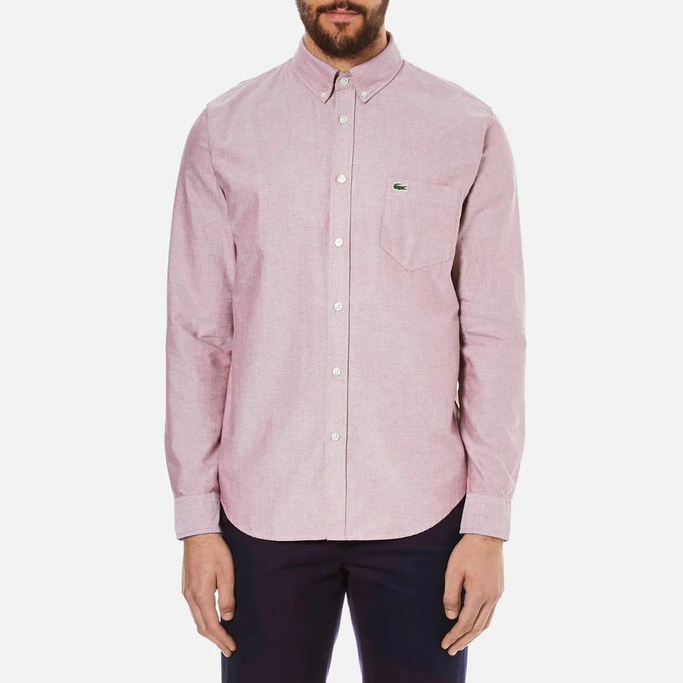 Lacoste Men's Oxford Button Down Pocket Shirt - Wine/White Image 1