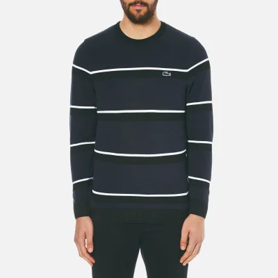 Lacoste Men's Crew Neck 'Made In France' Thin Stripe Sweatshirt - Black/Navy Blue/White