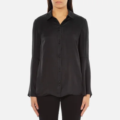 Gestuz Women's Maiden Silk Blouse with Bell Sleeves and Silk Buttons - Black