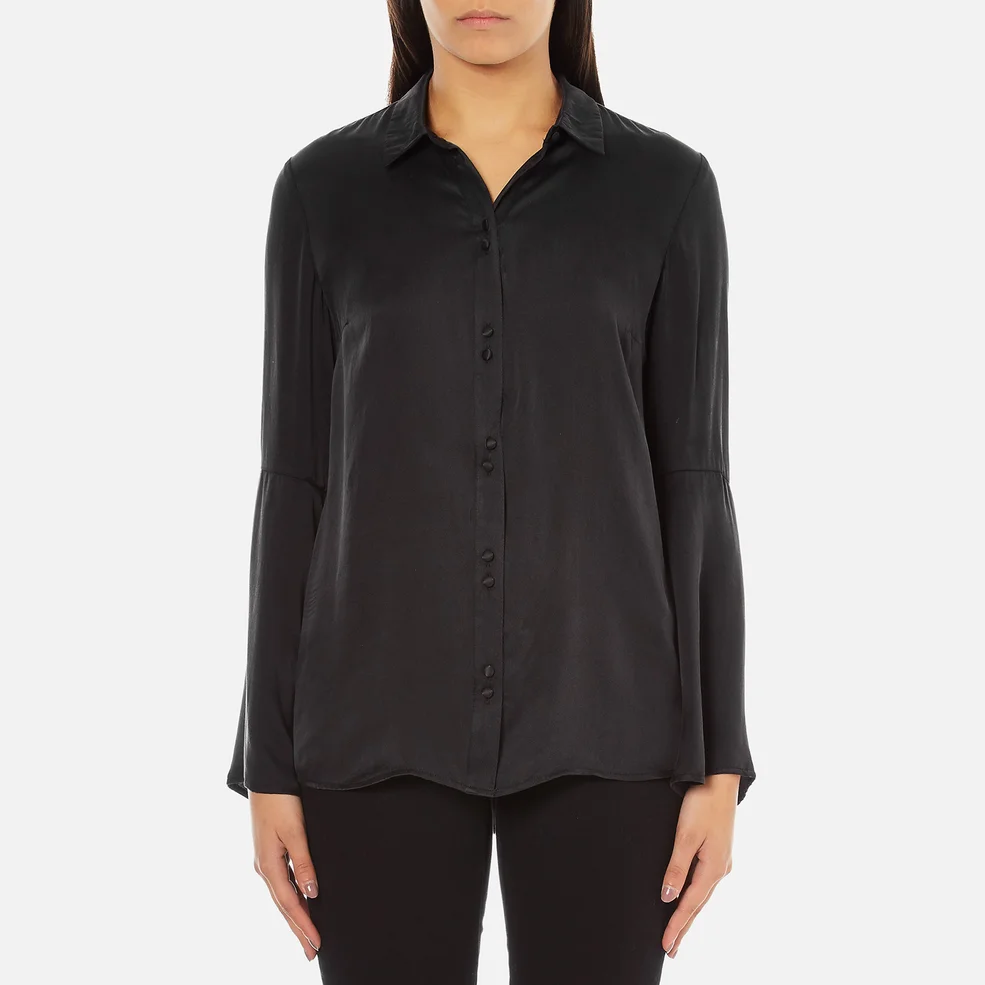 Gestuz Women's Maiden Silk Blouse with Bell Sleeves and Silk Buttons - Black Image 1