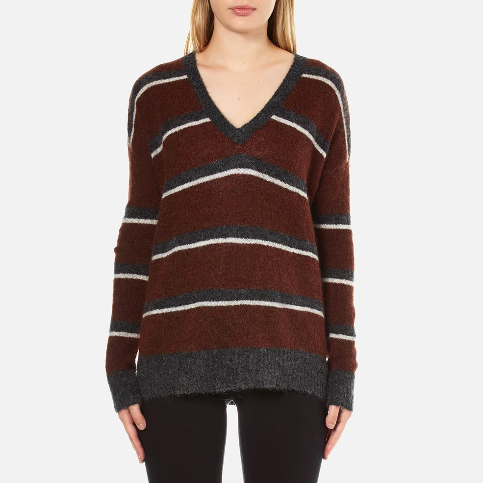 Gestuz Women's Obi Knitted Pullover with Striped Colours - Burnt Henna Image 1