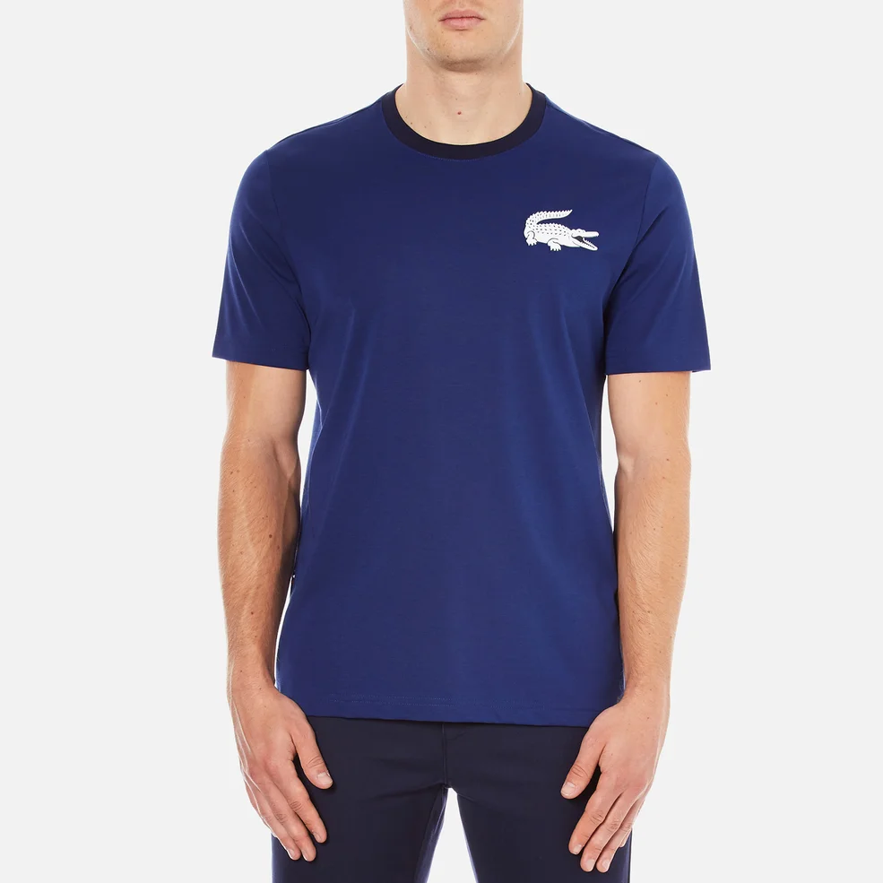 Lacoste L!ve Men's Large Logo Crew T-Shirt - Jazz/White/Navy Blue Image 1