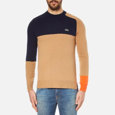 Lacoste L!ve Men's Printed Sweatshirt - Arid Beige/Navy Blue/Orange