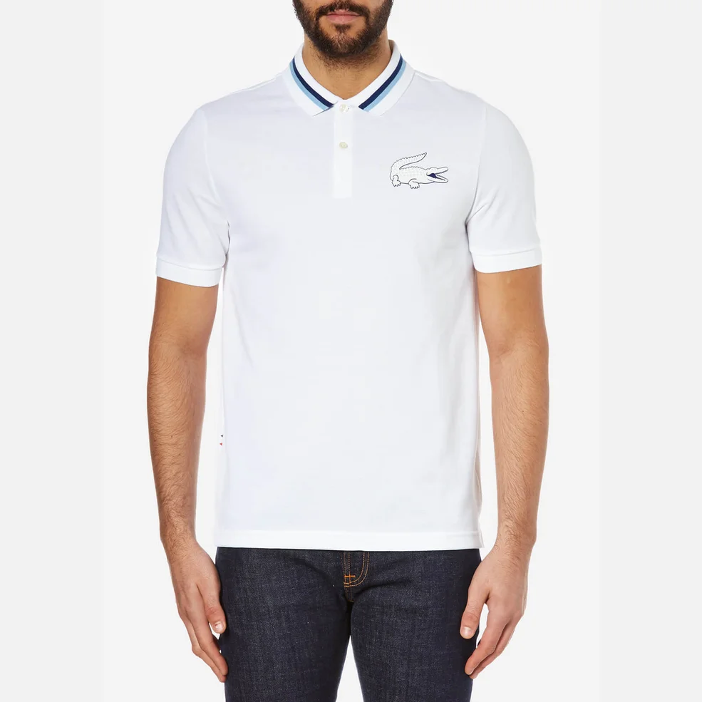 Lacoste L!ve Men's Large Logo Short Sleeve Polo Shirt - White/Catamaran/Jazz Image 1