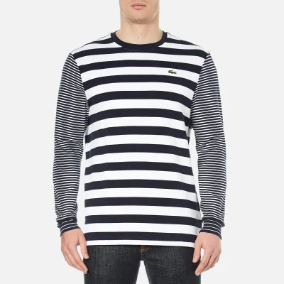 Lacoste L!ve Men's Long Sleeve Stripe T-Shirt - Navy Blue/White