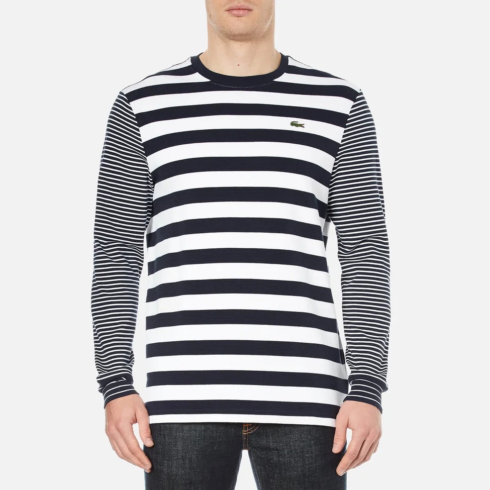 Lacoste L!ve Men's Long Sleeve Stripe T-Shirt - Navy Blue/White Image 1