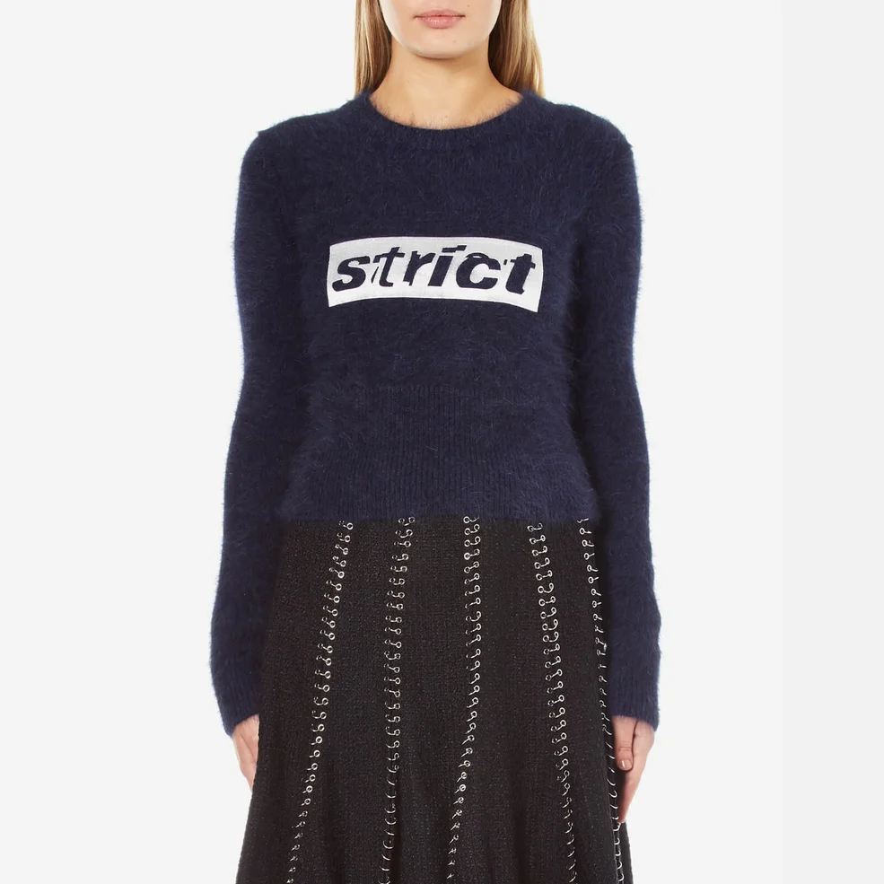 Alexander Wang Women's Shrunken Pullover with Embroidery Graphic - Navy Image 1