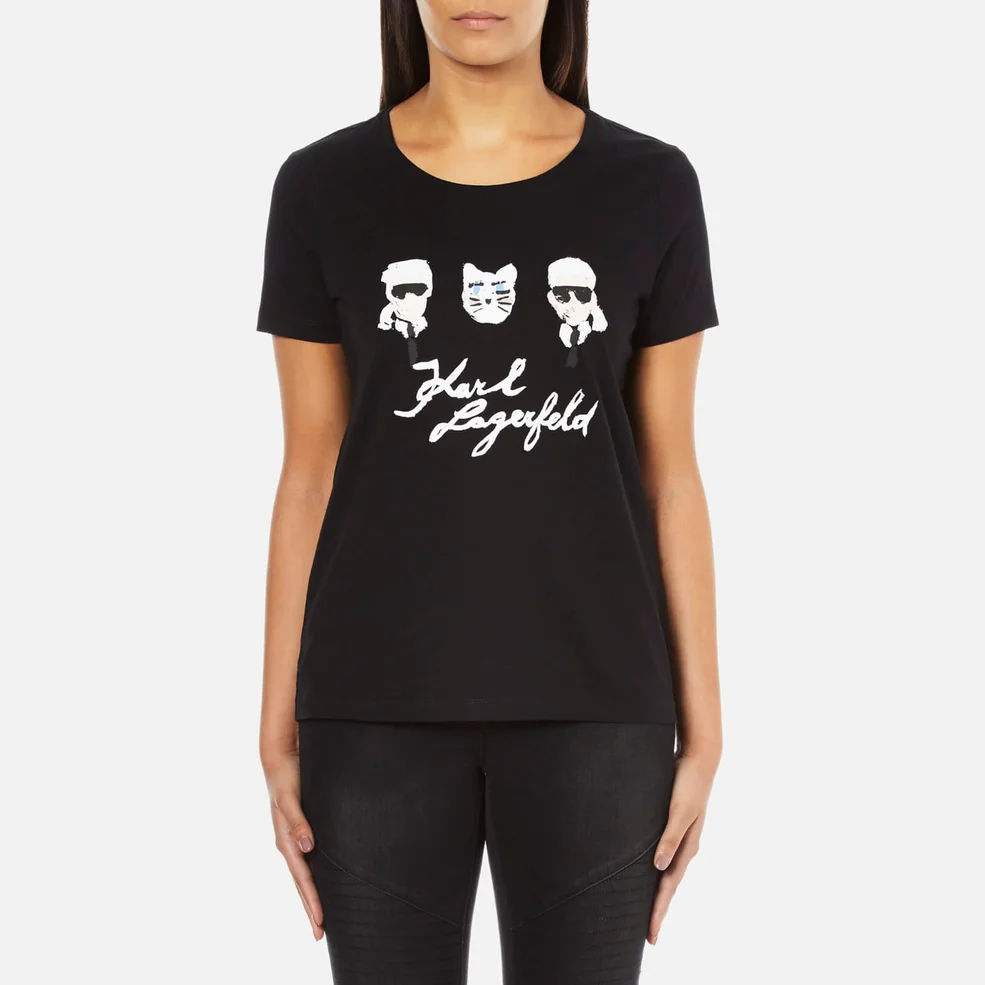 KARL LAGERFELD Women's Painted Trio T-Shirt - Black Image 1