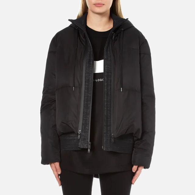 DKNY Women's Long Sleeve Short Hooded Downfill Puffer Coat with Double Layer - Black
