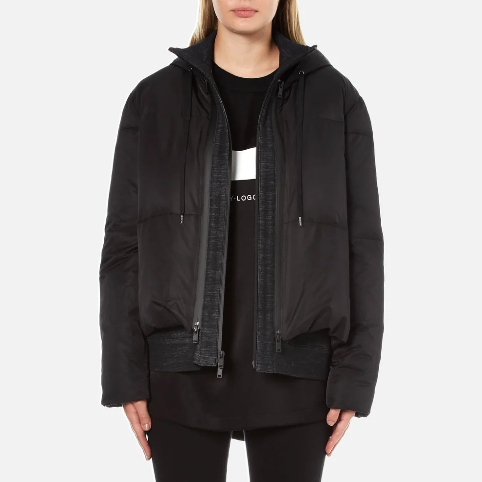 DKNY Women's Long Sleeve Short Hooded Downfill Puffer Coat with Double Layer - Black Image 1