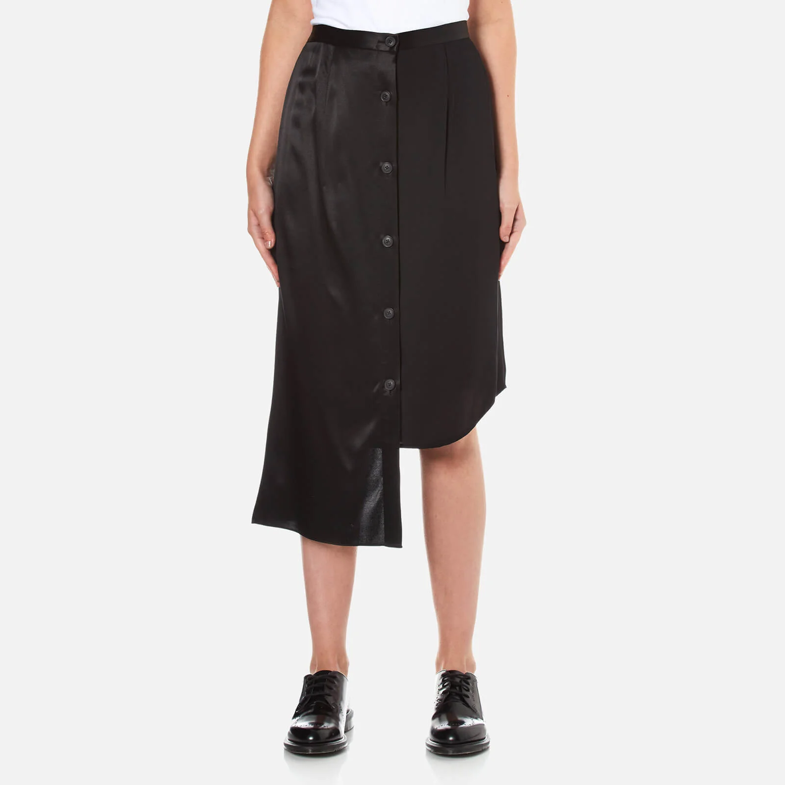 DKNY Women's Button Through Pencil Skirt with Asymmetric Hem - Black Image 1
