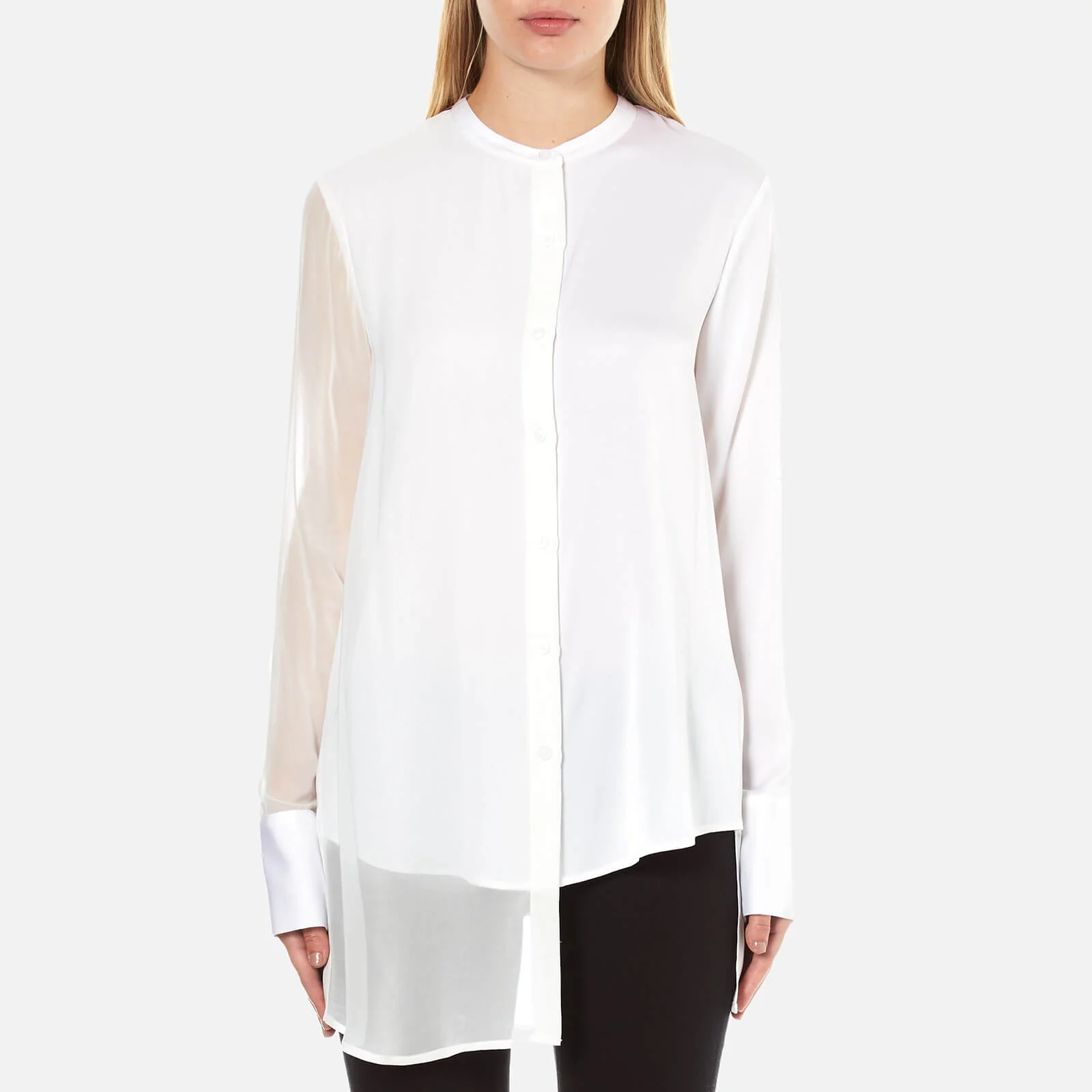 DKNY Women's Long Sleeve Button Through Shirt with Front Panel - Chalk Image 1