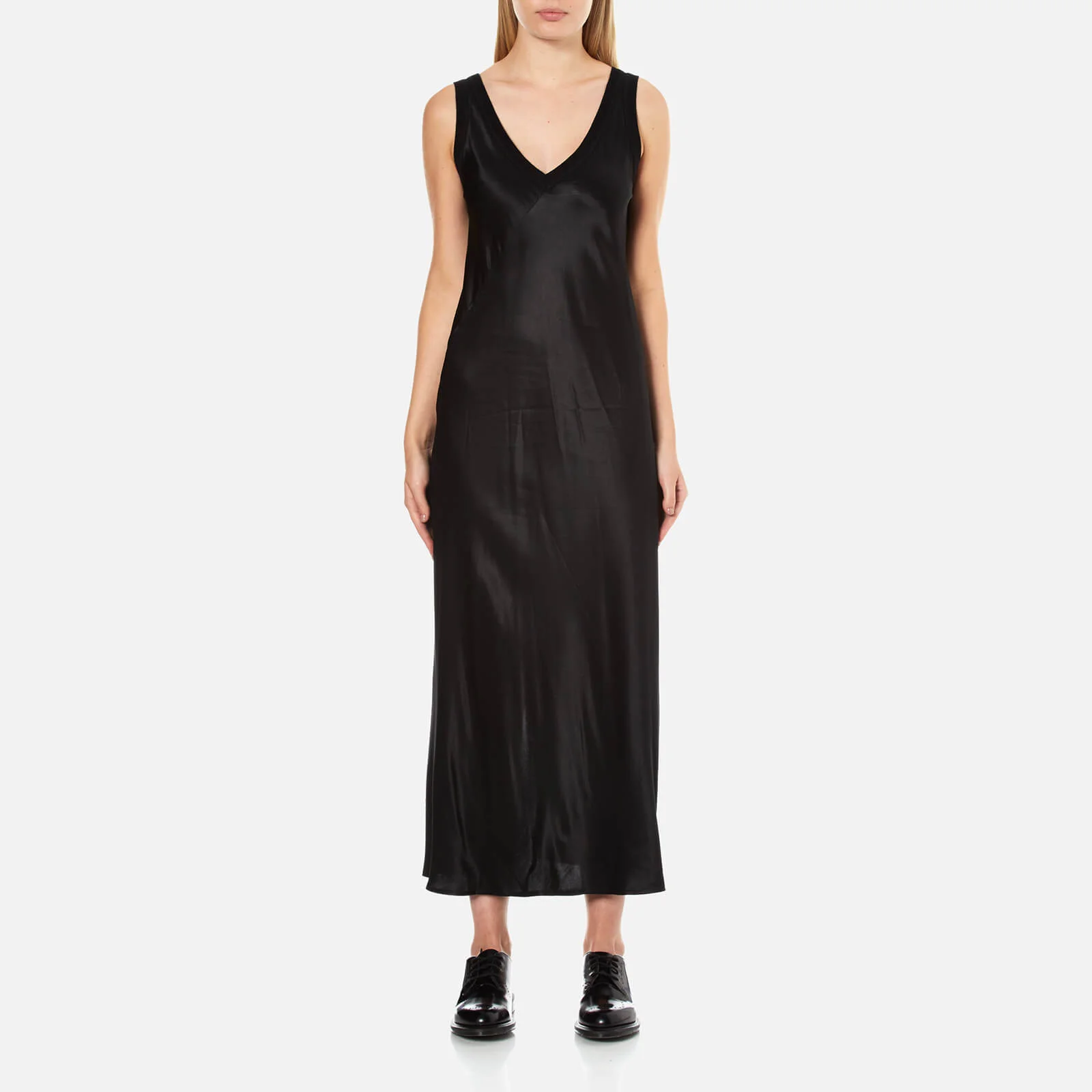 DKNY Women's Sleeveless V-Neck Slip Dress with Ribbed Trims and Back Slit - Black Image 1