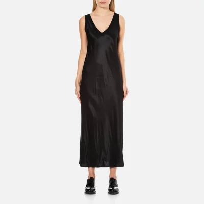 DKNY Women's Sleeveless V-Neck Slip Dress with Ribbed Trims and Back Slit - Black