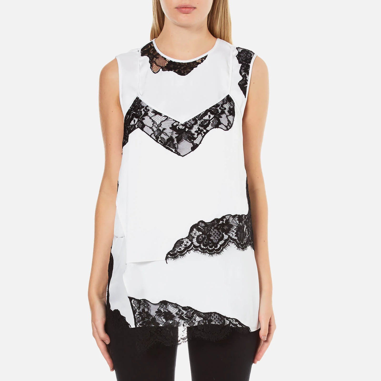 DKNY Women's Sleeveless Layered Shirt with Lace Trims - Chalk Image 1