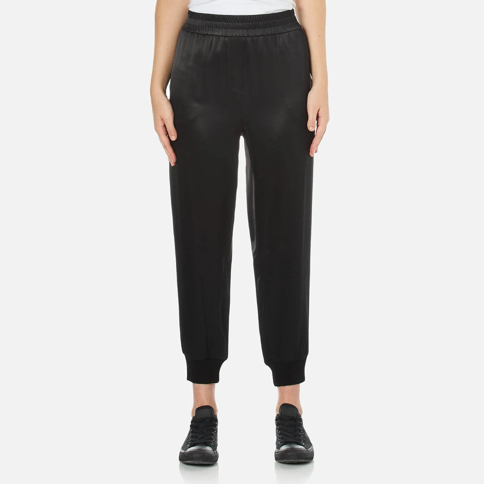 DKNY Women's Pull On Pants with Ribbed Ankle Cuff - Black Image 1