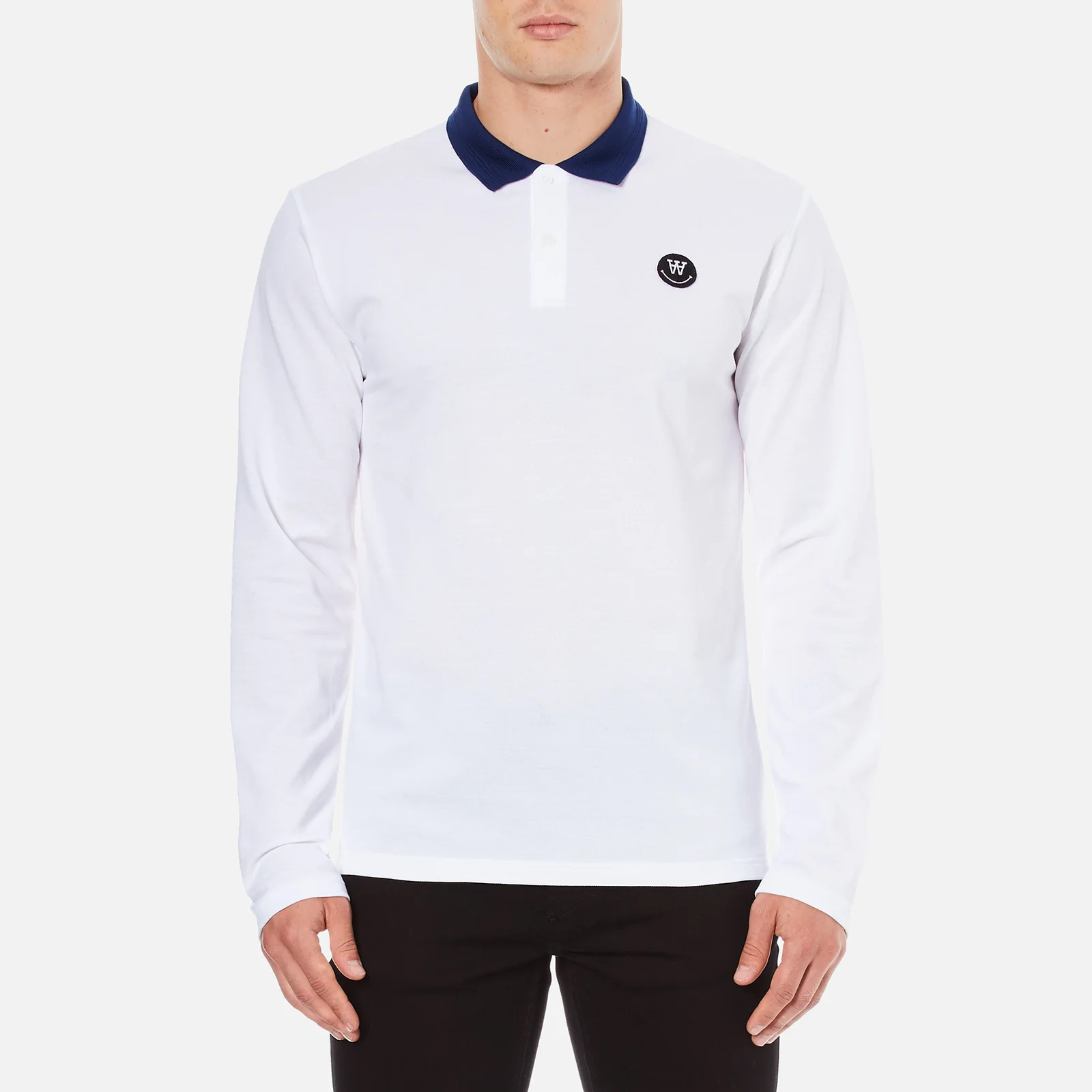 Wood Wood Men's George Long Sleeve Polo Shirt - Bright White Image 1