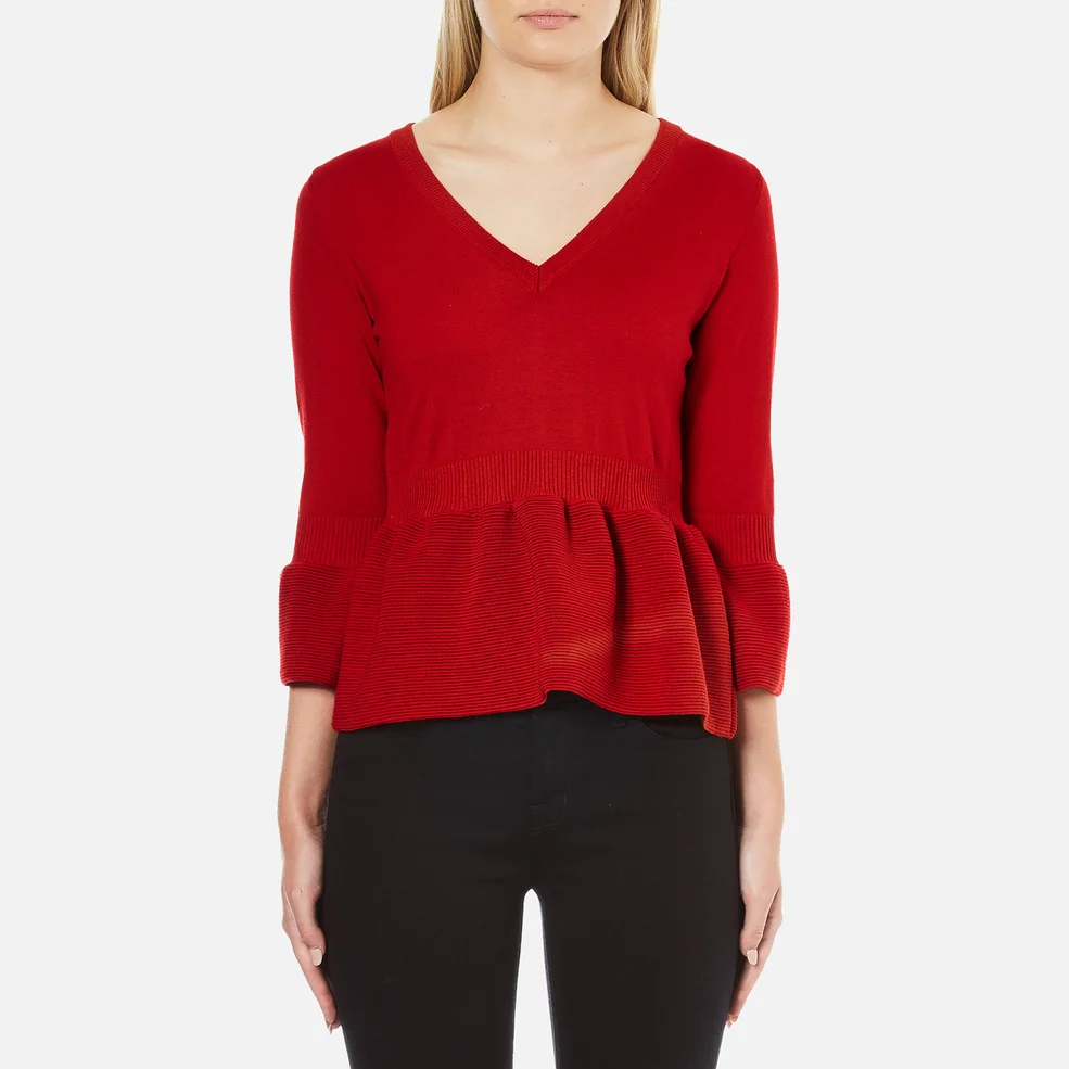 Boutique Moschino Women's Peplum Flared Sleeve Jumper - Red Image 1