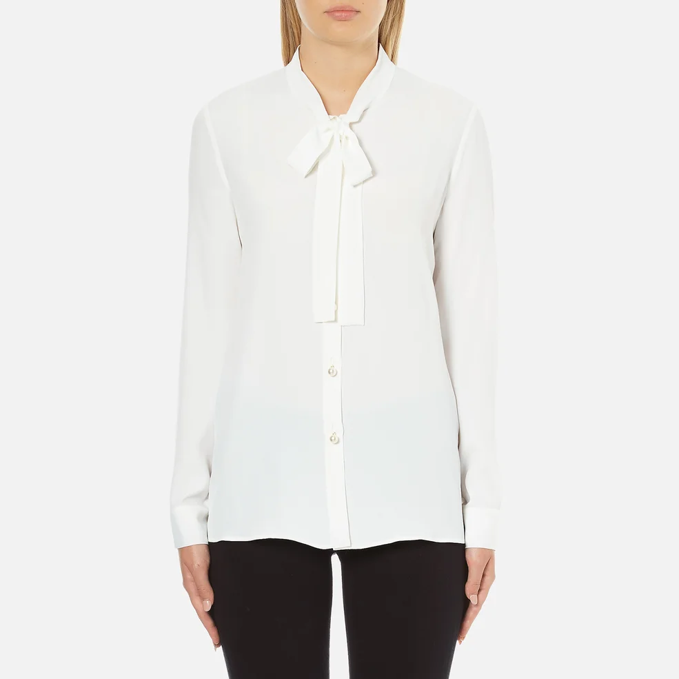 Boutique Moschino Women's Chic Shirt Tie Blouse with Pearl Buttons - White Image 1
