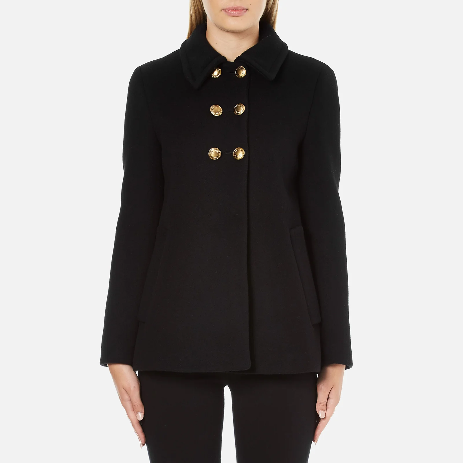 Boutique Moschino Women's Pea Coat with Gold Buttons - Black Image 1