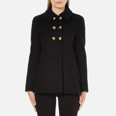 Boutique Moschino Women's Pea Coat with Gold Buttons - Black