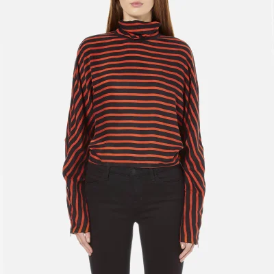 McQ Alexander McQueen Women's Striped Turtleneck Top - Black/Orange Stripes