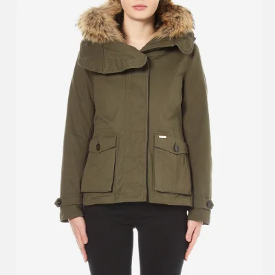 Woolrich Women's Scarlett Short Coat with Detachable Inner and Fur Hood - Military Olive