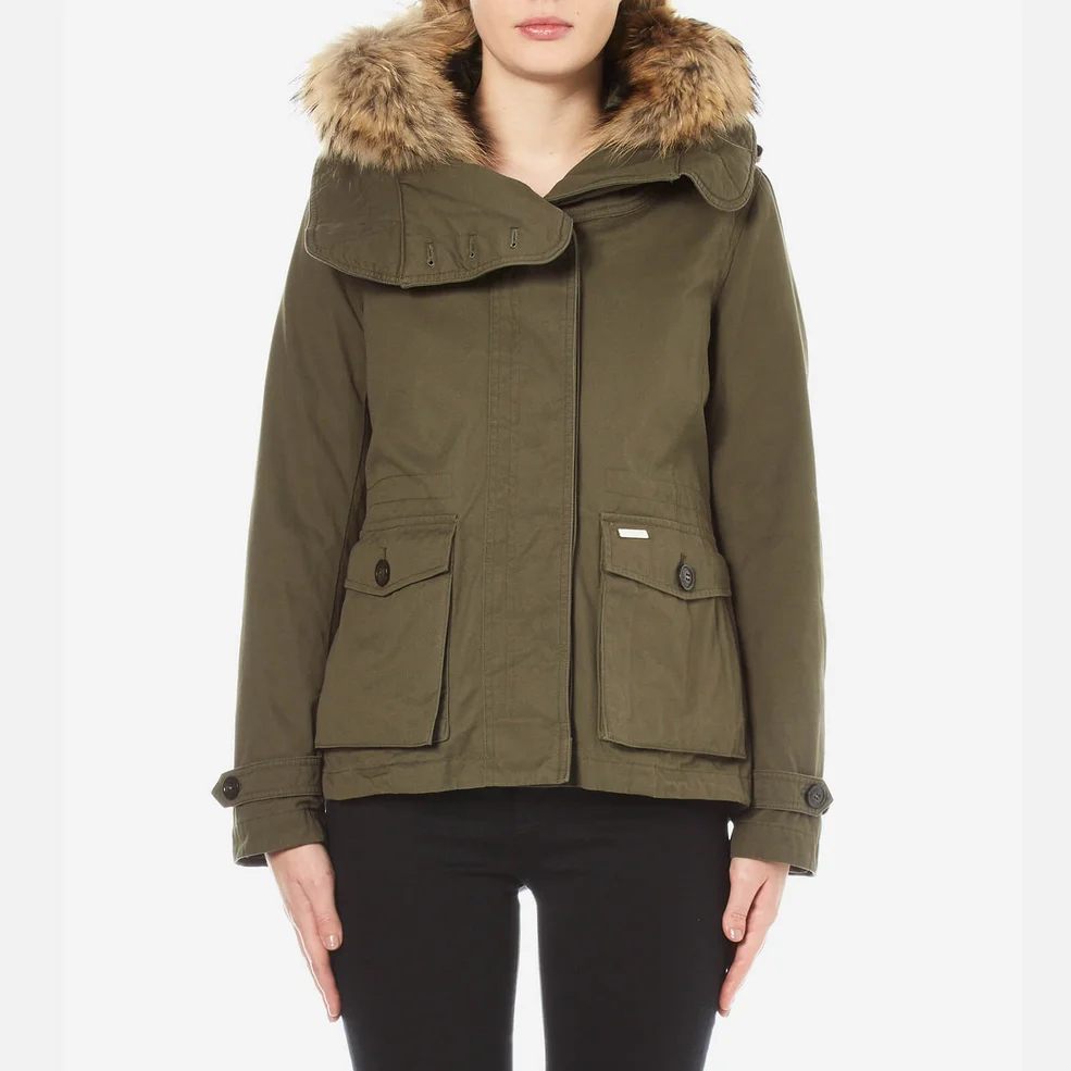 Woolrich Women's Scarlett Short Coat with Detachable Inner and Fur Hood - Military Olive Image 1
