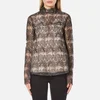 Perseverance Women's Embroidered Paisley Top Bell Sleeves and High Neck Collar - Black/Nude - Image 1