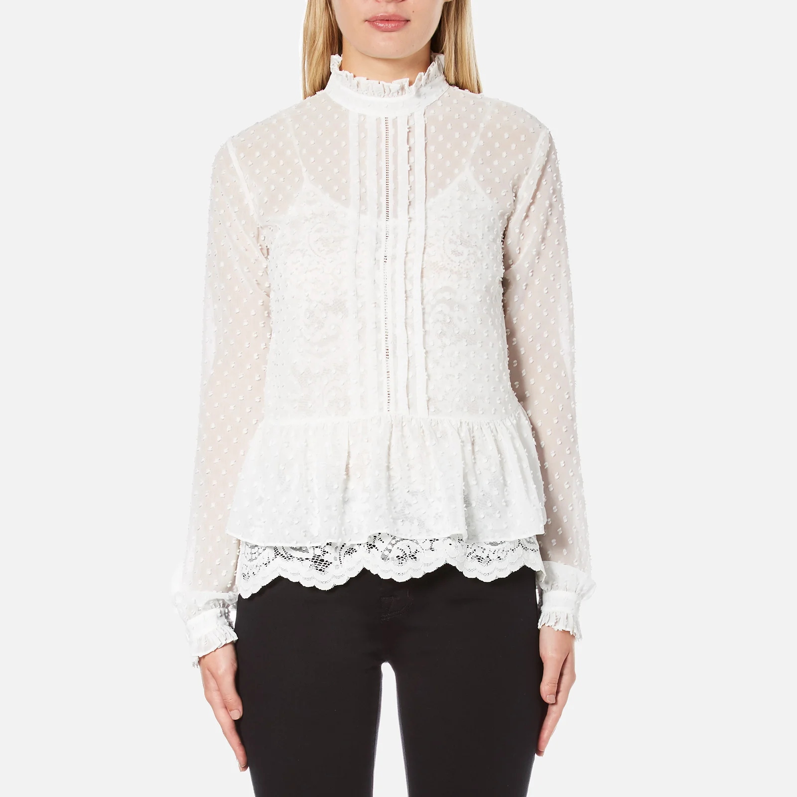 Perseverance Women's Victoriana Dobby Chiffon Blouse with Lace Cami Lining - Off White Image 1
