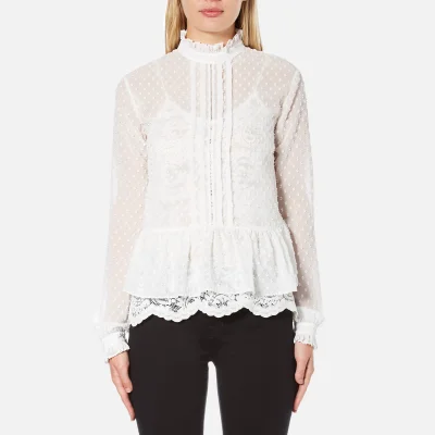 Perseverance Women's Victoriana Dobby Chiffon Blouse with Lace Cami Lining - Off White