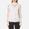 Perseverance Women's 3D Embroidered Paisley Top Bell Sleeves and High Collar - White - Image 1