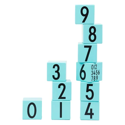 Design Letters Kids' Collection Wooden Cubes 0-9 - Turquoise