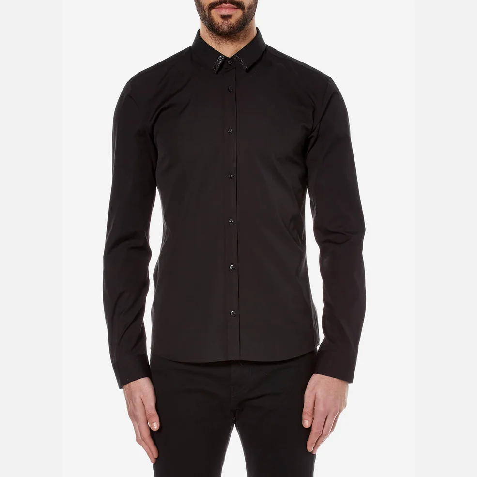 HUGO Men's Ero3 Collar Detail Shirt - Black Image 1