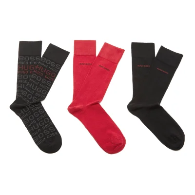 BOSS Hugo Boss Men's 3 Pack Socks - Black/Red