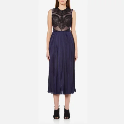Three Floor Women's Whistle Lace and Pleat Skirt Dress - Navy/Black