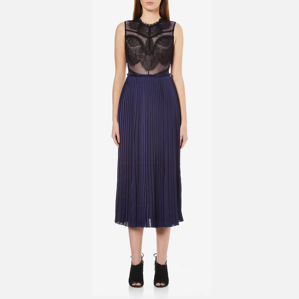 Three Floor Women's Whistle Lace and Pleat Skirt Dress - Navy/Black Image 1