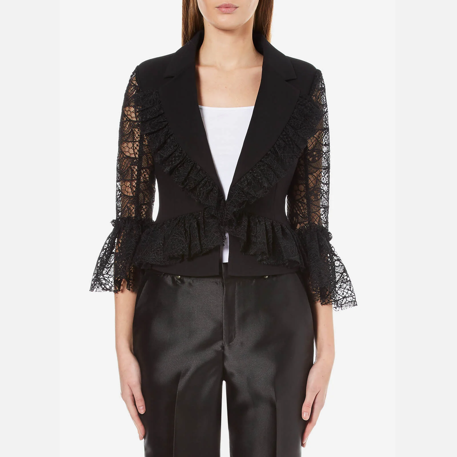 Three Floor Women's Cristobel Slim Fit Tailored Style Lace Sleeve Jacket - Black Image 1