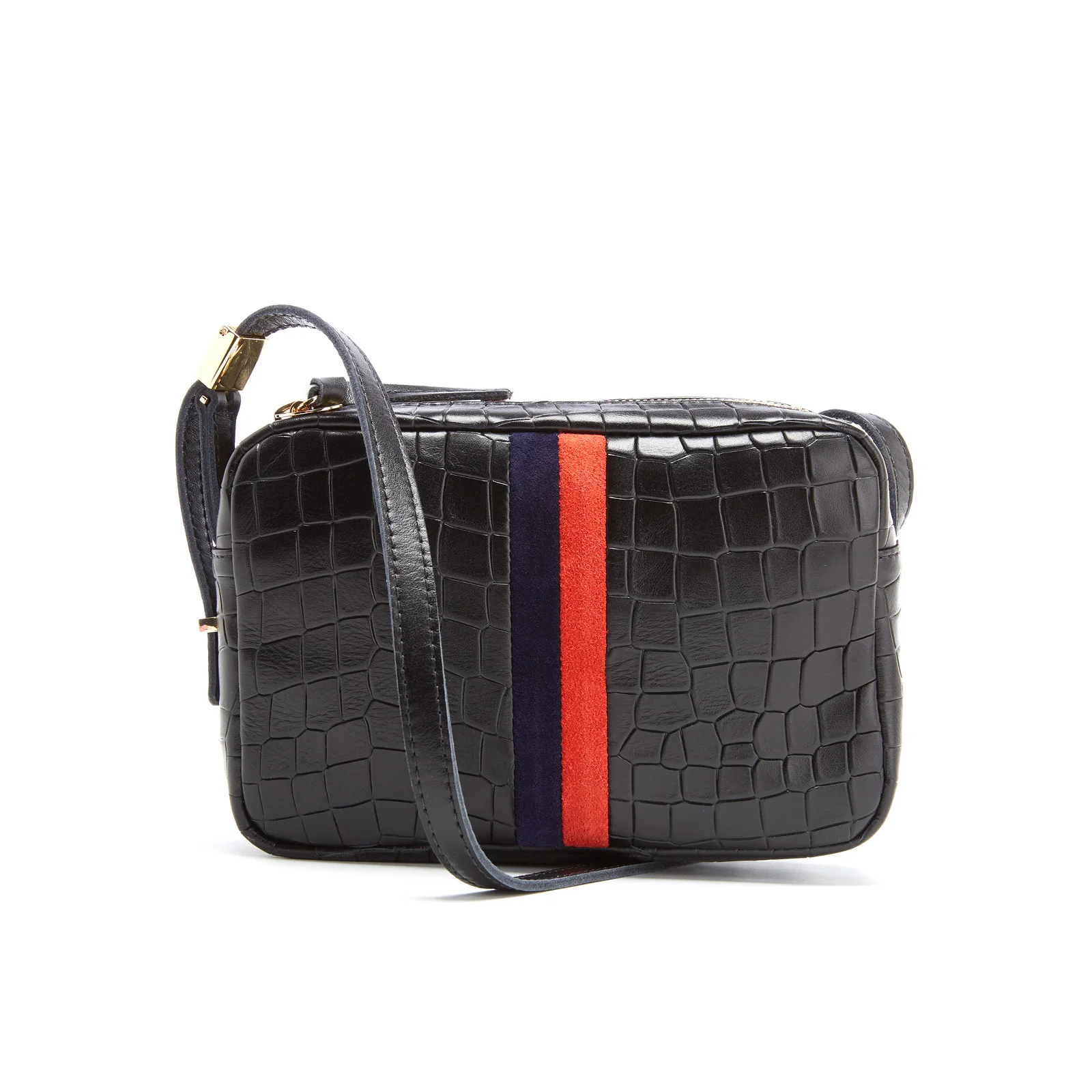 Clare V. Women's Mini Sac Cross Body Bag with Skipper Stripes - Black Tile Croc Image 1