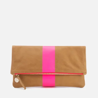 Clare V. Women's Foldover Clutch Bag - Camel Nubuck with Pink Stripe