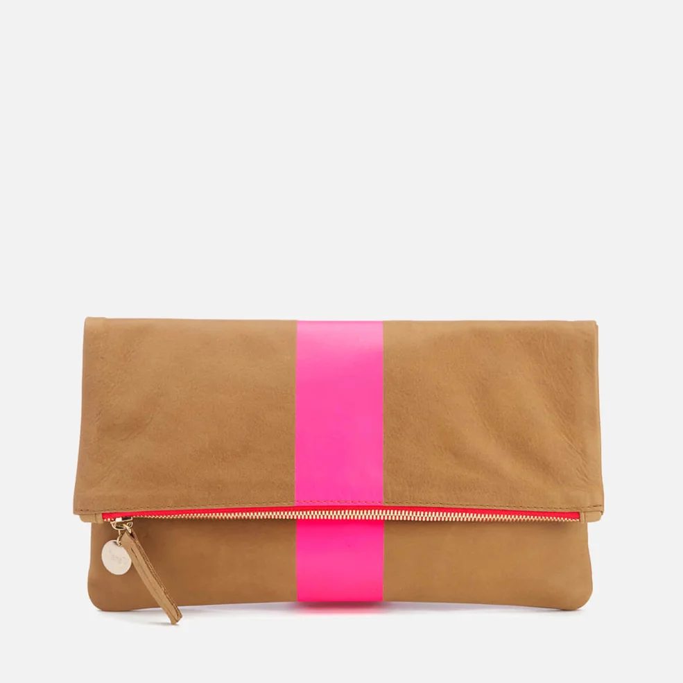 Clare V. Women's Foldover Clutch Bag - Camel Nubuck with Pink Stripe Image 1