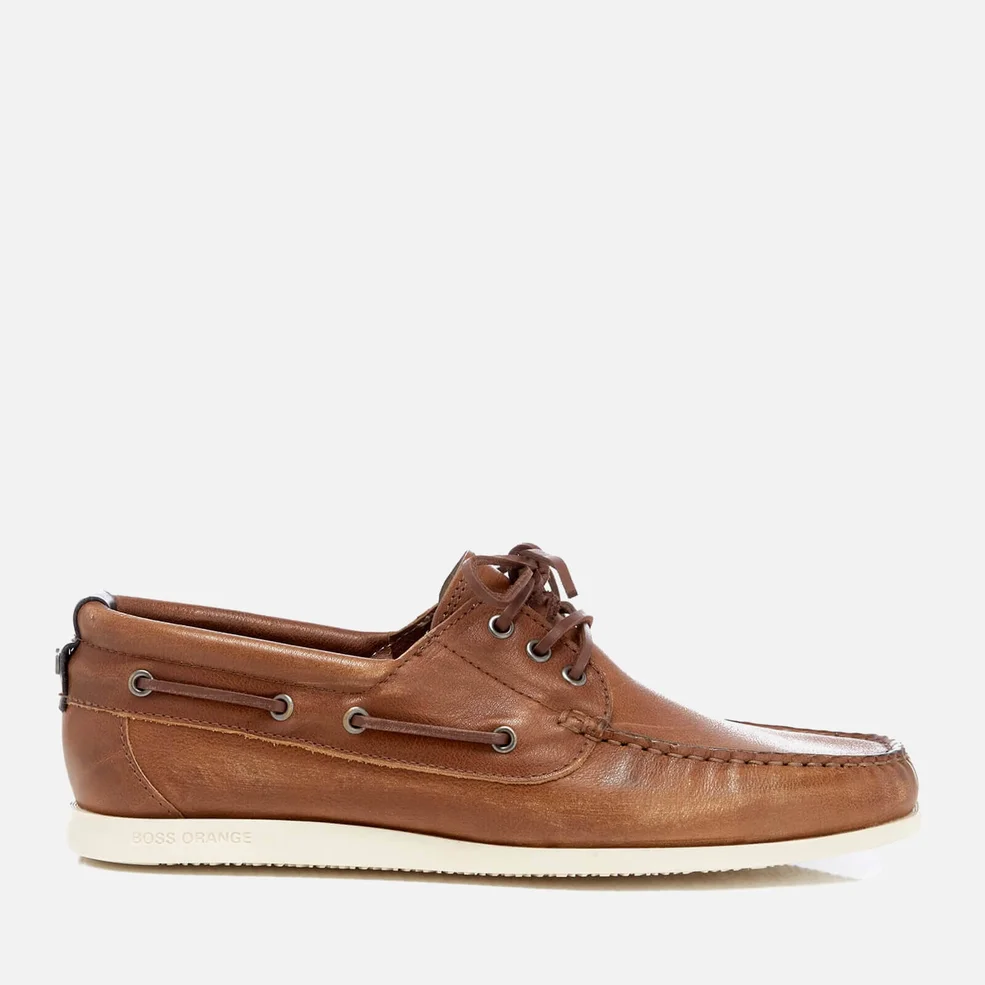 BOSS Orange Men's Nydeck Leather Boat Shoes - Medium Brown Image 1