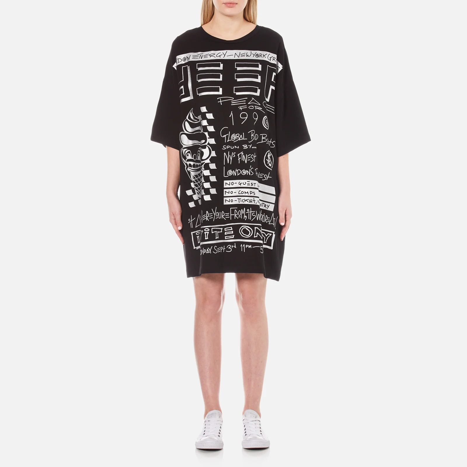 KENZO Women's Crepe Back Satin Flyer Print T-Shirt Dress - Black Image 1