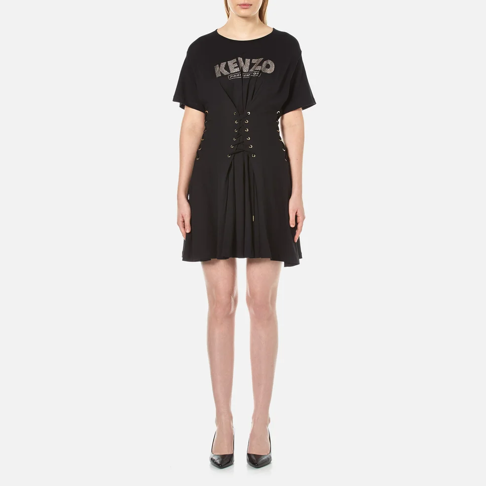 KENZO Women's Cotton Single Jersey Lace Up Dress - Black Image 1