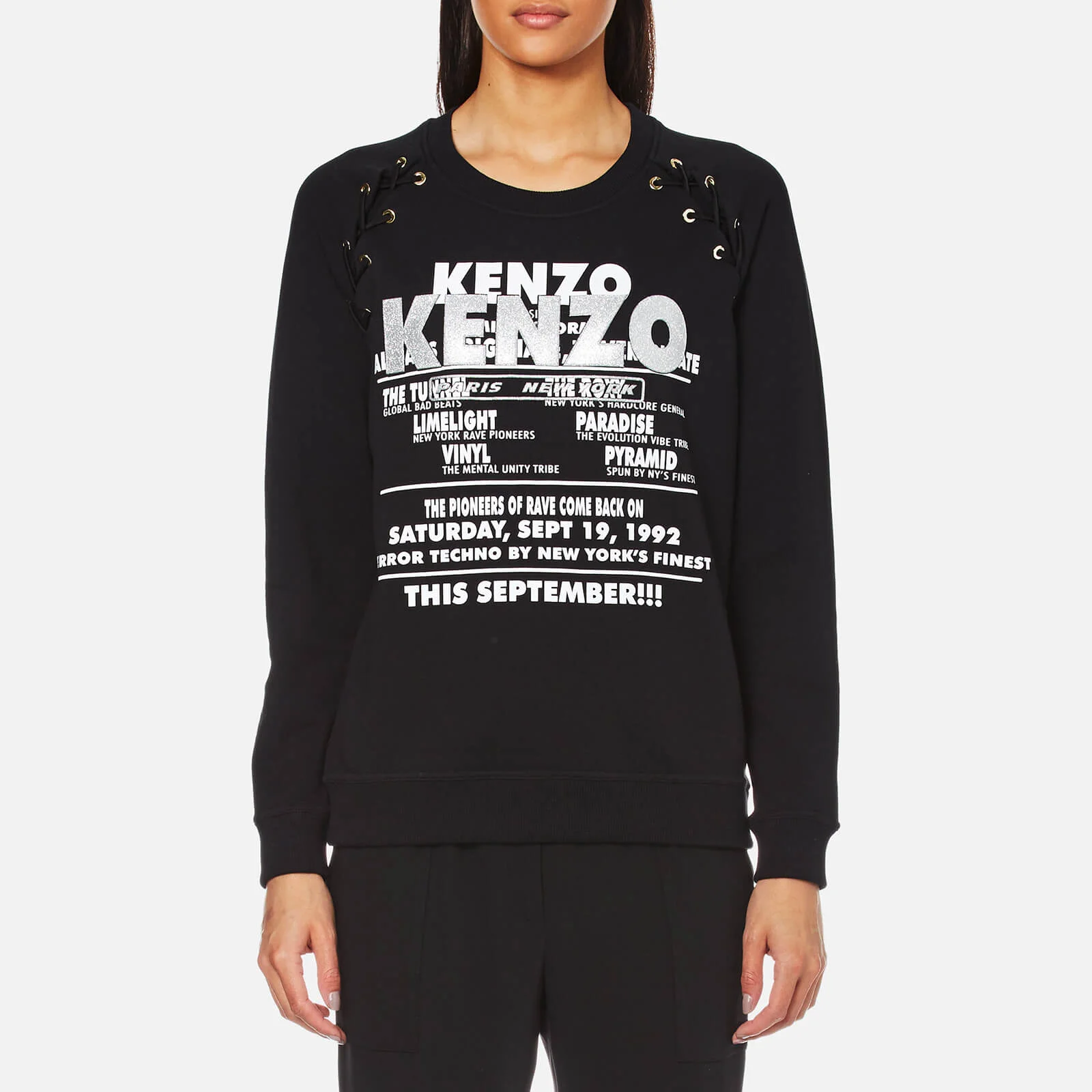 KENZO Women's Light Brushed Molleton Lace Tie Glitter Sweatshirt - Black Image 1