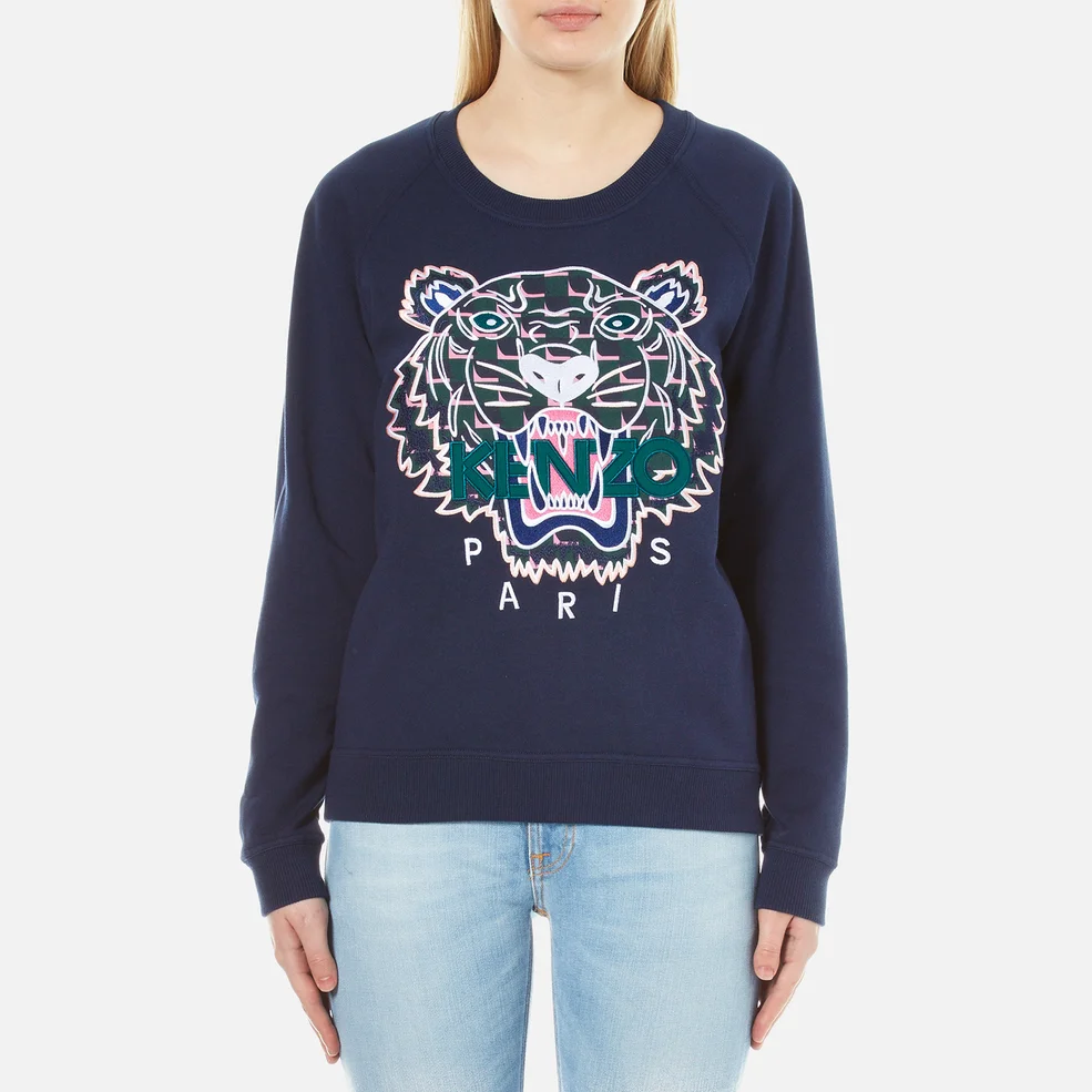 KENZO Women's Post It X Tiger Embroidery On Light Cotton Molleton Sweatshirt - Ink Image 1