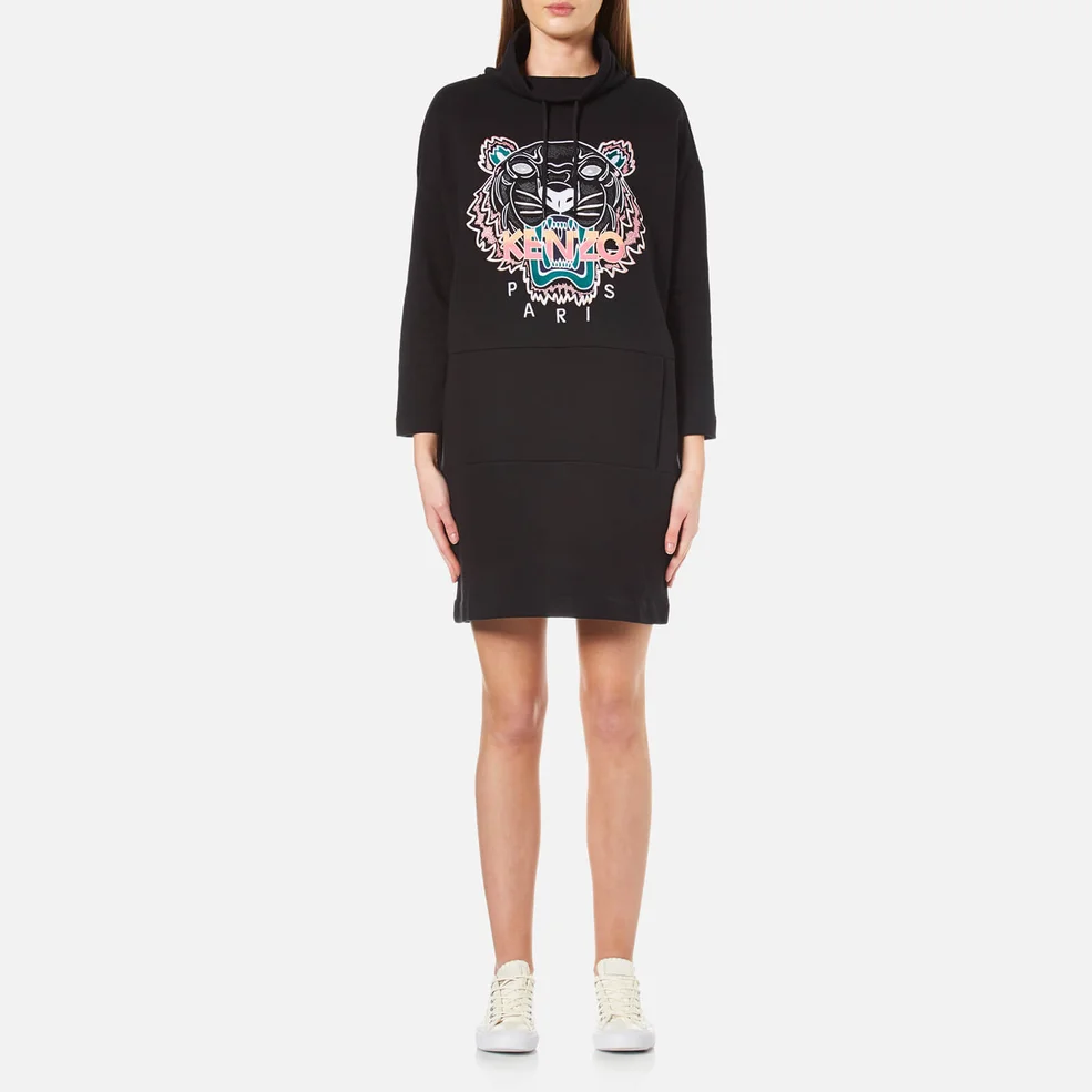 KENZO Women's Embroidered Tiger Cowl Neck Dress - Black Image 1