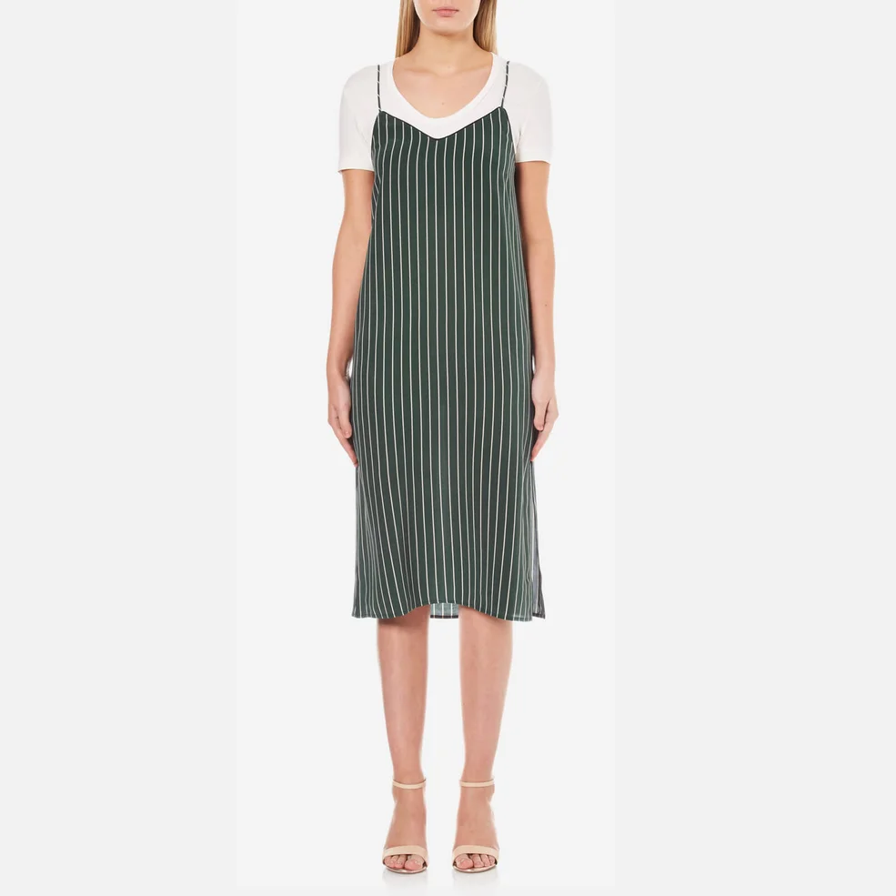 Ganni Women's Elmira Silk Stripe Slip Dress - Pine Grove Stripe Image 1